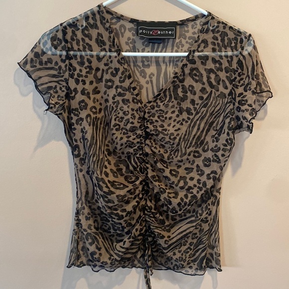 Polly & Esther leopard print mesh top - Picture 1 of 5